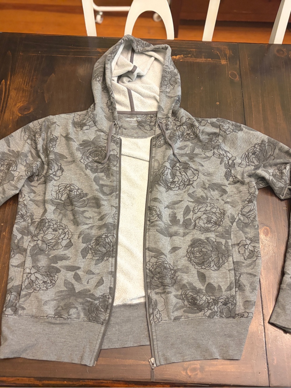 Eddie Bauer Women’s Gray Floral Zip Hoodie